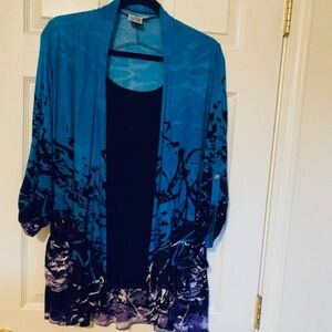 Artsy Beautiful Blue Parsley & Sage Cardigan with attached tank top. Size Med